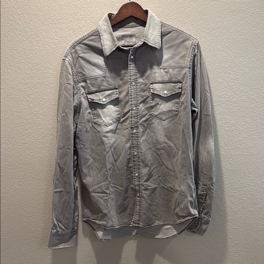 Men's Distressed Grey Snap Button Western Shirt